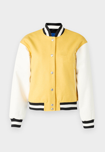 Latest Logo Mellow <b>Yellow</b>/White Women's Knitted eco friendly Varsity Baseball Jacket Crop <b>Wool</b> Letterman - Product Image 3