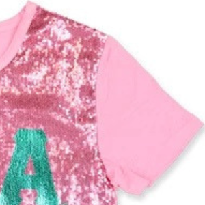 T-shirt rose personnalisé à sequins, manches courtes, col rond, motif graphique scintillant, haut décontracté et tendance, vêtement de fête étincelant pour femme, tenue élégante - Product Image 3