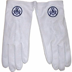 Gants blancs 100% coton brodés avec logo personnalisé ou autres motifs maçonniques pour usage maçonnique dans la vie quotidienne - Product Image 1