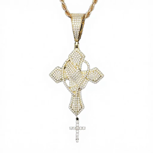 <b>Cross</b> <b>Necklace</b> Moissanite 18K Yellow Gold Plated Classic Hip Hop Iced Out GRA Certified Jewelry for <b>Men</b> - Product Image 5