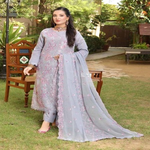 Ropa de Pakistán e India, vestido Anarkali para mujer, Karandi bordado, 3 piezas para trajes de boda, saris, ropa de fiesta India - Product Image 1