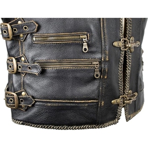 Chaleco de Cuero Genuino Negro Personalizado para Hombre, Estilo Motero Gótico, con Hebillas y Correas, Chaleco Punk para Motocicleta, Fabricante OEM - Product Image 2