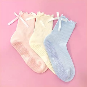 Custom Bow Pilates Crew <b>Socks</b> Non-Slip Grip Sole <b>Soft</b> Cotton Yoga Women Autumn Trendy Fitness Wear - Product Image 4