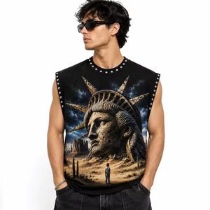 Débardeur Homme Personnalisé Couleur Foncée avec Strass 100% Coton Doux Respirant Anti-UV Séchage Rapide Sans Manches Streetwear OEM ODM Rouse - Product Image 6