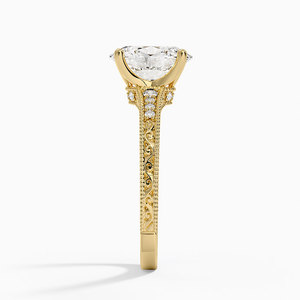 Bague de fiançailles solitaire vintage gravée avec diamant taille ovale en or massif 10 carats certifié IGI - Product Image 2
