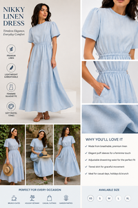 Elegante Vestido Corto de Algodón Azul Cielo |   Maxi ligero con capas para verano informal y vacaciones - Product Image 4