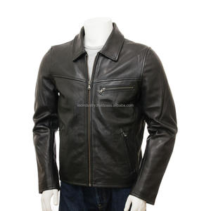 Chaqueta de cuero negra personalizada para hombre, moda informal de invierno, venta al por mayor - Product Image 3