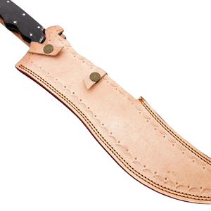 Cuchillo de Caza Bowie Grande Hecho a Mano con Mango Negro, Hoja de Acero Curvada Pulida, Funda de Cuero, Cuchillo de Supervivencia para Campismo al Aire Libre - Product Image 4
