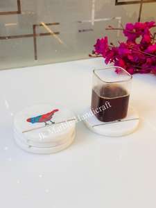 Ensemble de dessous-de-verre en marbre fait main à motif floral avec thème religieux pour salles à manger, cuisines, hôtels - Product Image 4