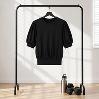 Haut de yoga sans couture à manches bouffantes pour femme LUNA avec logo frontal, vêtements de sport professionnels, matière polyester/coton