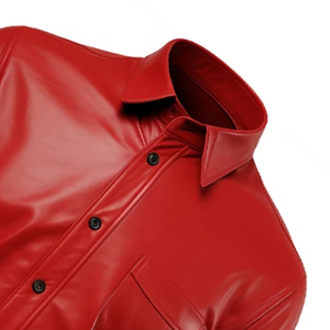Men's Red PU Leather Dress <b>Shirt</b> Long Sleeve Turn-down Collar Solid Formal <b>Shirts</b> Autumn Wear - Product Image 6