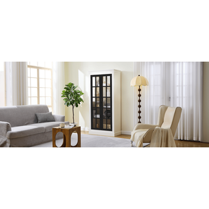 Armario despensero independiente estilo rústico 71.2 con puerta de cristal, vitrina con ventana de celosía y armarios para vajilla - Product Image 3