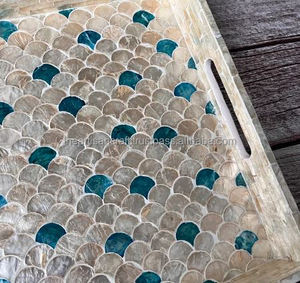 Bandeja rectangular de lujo para manualidades naturales con incrustaciones de perlas Madre, bandeja decorativa personalizada para servir desayuno, mesa de café - Product Image 4