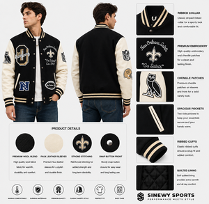Veste de sport SINEWY pour homme, mélange de laine et coton, manches brodées, patchwork, col côtelé, fermeture à un bouton, coupe-vent - Product Image 1