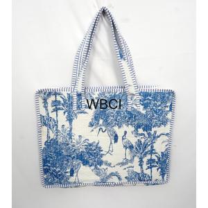 Handmade Blue Tropical Print Laptop Tote <b>Bag</b> Zipper Closure Large Capacity Casual Shoulder Travel <b>Bag</b> Textile Material - Product Image 6