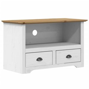 Meuble TV en bois de pin massif, blanc et marron, avec support en métal et bois d'ingénierie - Product Image 2