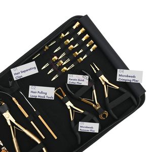 Kit d'extension capillaire personnalisé : Pince à sertir pour nano-rings et extensions adhésives, Coupe-bandes, Mini-ciseaux à boucle, Peigne à queue rasoir, Pinces bec de canard - Product Image 3