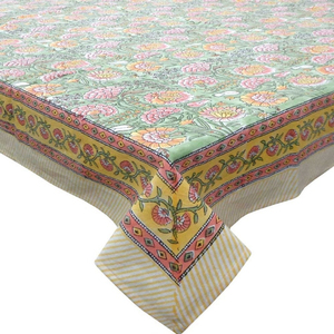 Reshma Sea Green Gud Hand Block Printed Cotton Tablecloth 180x270cm Handmade Premium Dining <b>Table</b> Cover Home Decor Gift - Product Image 1