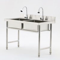 Évier commercial autoportant en acier inoxydable, double bac de lavage avec planche, SUS 304/201, pour restaurants, cuisines industrielles, hôtels