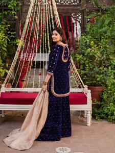 Ensemble Sharara en velours pour femmes, costume Salwar Kameez brodé avec dupatta pour mariage, fête, Diwali - Product Image 2