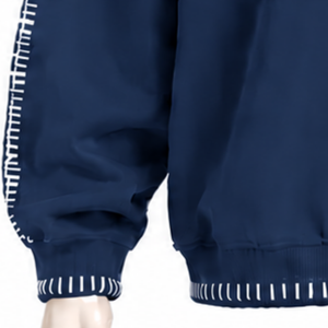 Mens <b>Navy</b> Blue Stitched Border Distressed Crewneck Sweatshirt Oversized Long Sleeve Pullover Vintage Streetwear Casual <b>Top</b> - Product Image 5