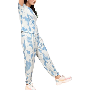 Conjunto Deportivo Tie Dye para Mujer, Manga Corta, Cuello Redondo, Corte Holgado, Pantalones Largos, Bolsillos Laterales, Cintura Elástica, Ropa Casual de Verano - Product Image 3