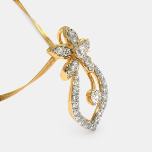 Collier pendentif en or jaune avec diamant de laboratoire en forme de goutte d'eau à motif floral - Product Image 4
