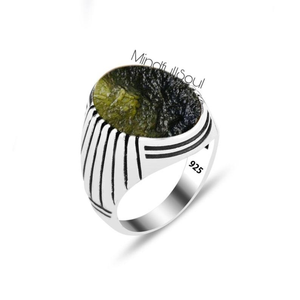 Anillo de Moldavita Natural en Bruto con Plata 925 |   Piedra de Moldavita Genuina Certificada |   Idea de Regalo de Joyería Bohemia para Hombre |   2026 - Product Image 1