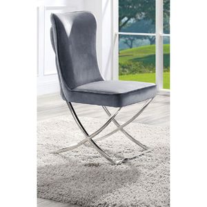 Set di 2 Sedie da Pranzo Glamour in Velluto Grigio con Bottoni Trapuntati e Struttura Cromata - Product Image 5