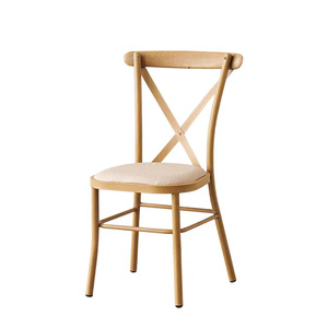 Modern Vintage Wood-Look Metal <b>Dining</b> <b>Chair</b> with X-Back and Fabric Seat for Living Room Bedroom Apartment Hotel - Product Image 2