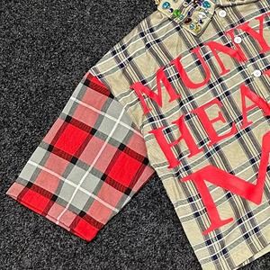 Chemise à manches longues à carreaux Munyun Healed Me pour homme, coupe classique, en coton tissé, avec bordure contrastée et imprimé, style décontracté - Product Image 3