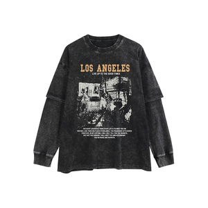 เสื้อยืดโอเวอร์ไซส์ลายกราฟิกสำหรับผู้ชาย ลอสแอนเจลิส แอซิดวอช 2 in 1 สไตล์กรันจ์ เสื้อวินเทจ สตรีทแวร์ เสื้อทีเชิ้ตแบบเลเยอร์ Y2K - Product Image 1