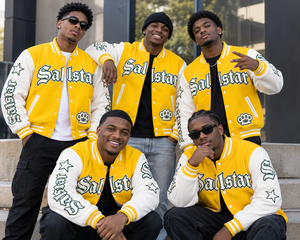 แจ็คเก็ตวาร์ซิตี้สีเหลืองขาวแบบกำหนดเองสำหรับผู้ชาย แจ็คเก็ตเบสบอลแบบ Letterman เสื้อแจ็คเก็ตบอมเบอร์สตรีทแวร์ ผู้ผลิตขายส่ง - Product Image 5