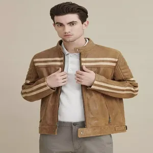 Blouson en cuir véritable pour homme, veste de moto à capuche pour jeunes hommes, blousons en cuir noir brodés - Product Image 2