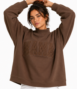 Felpa oversize da donna <span class=keywords><strong>MAMA</strong></span> con collo alto, personalizzata con patchwork a quadri Gingham, stile college casual streetwear - Product Image 6