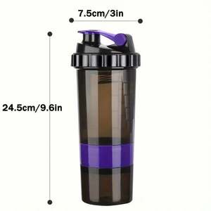 Bouteille de sport en plastique durable de 500 ml, gobelet mélangeur portable 3 en 1 avec boîte à poudre et boîte à pilules pour la salle de sport - Product Image 5