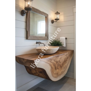 Luxury Handcrafted Live Edge Solid Wood <b>Floating</b> Vanity Artistic Natural Bathroom Console <b>Unit</b> - Product Image 5