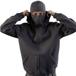 Sweat à capuche cagoule personnalisé pour homme, hiver, effet délavé, broderie appliquée, 100% coton molletonné, respirant, double capuche - Product Image 1