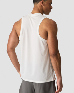 Men's White Cotton Tank <b>Top</b> O-Neck Solid Color Breathable Casual Knitted Style Polyester <b>Mesh</b> Solid Pattern 180 Grams - Product Image 2