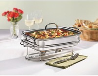 Plat de service rectangulaire en acier inoxydable pour buffet traiteur, idéal pour restaurants et événements