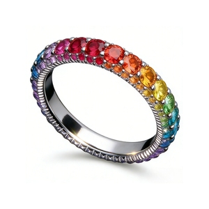 Anillo de Eternidad Arcoíris de Lujo, Plata 925, Zafiro Multicolor, Unisex, para Uso Diario - Product Image 2