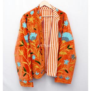 Veste en velours brodée multicolore faite à la main pour femmes, col mandarin, manches longues, motif géométrique, vêtements d'automne - Product Image 5