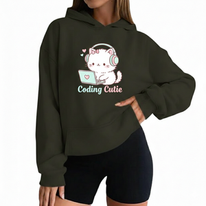 เสื้อฮู้ดดี้ทรงหลวมสำหรับผู้หญิง ใส่สบายๆ สำหรับฤดูใบไม้ร่วงและฤดูหนาว ผ้าฝ้าย 100% ซับในอย่างดี พิมพ์ลาย ระบายอากาศได้ดี แห้งเร็ว รับสกรีนโลโก้ด้านหน้า - Product Image 1