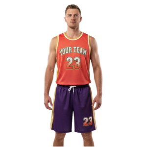 Ensemble uniforme de basket-ball pour hommes, maillot sans manches, short à cordon de serrage, bandes latérales, nom de l'équipe personnalisé, numéro de joueur imprimé 100% - Product Image 2