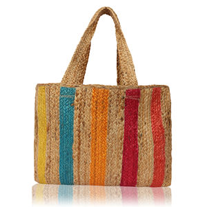 Sac fourre-tout en toile de jute écologique tendance 2026, grand sac à main pour femme, sacs à main de luxe, sac fourre-tout rayé vintage, fournisseur indien - Product Image 1