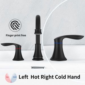 Robinet de lavabo noir mat à 2 poignées, 8 pouces de large, avec bec pivotant à 360 degrés, robinet de lavabo à 3 trous pour vasque de salle de bain - Product Image 3