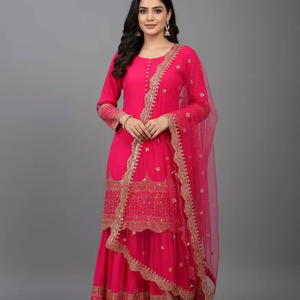Ramdev Trading Women's Designer Heavy Faux Georgette Embroidered Modern Quick Dry <b>Kurta</b> / Kurti Net Dupatta Party Diwali Wedding - Product Image 1