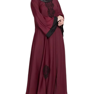 Black Colorblock Asymmetrical Embroidered Polyester <b>Abaya</b> Long Sleeve Modest Muslim Dress Floor Length Loose Fit Daily Wear - Product Image 2
