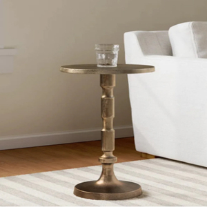 Traditional Brass <b>Round</b> <b>Side</b> <b>Table</b> with Decorative Column Base Gingko Leaf Drink <b>Table</b> - Product Image 5