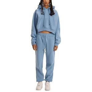 2026 surdimensionné 100% coton sweats à capuche ensemble pour femmes décontracté rose polaire avec recadrée deux pièces pour l'automne et l'hiver - Product Image 1